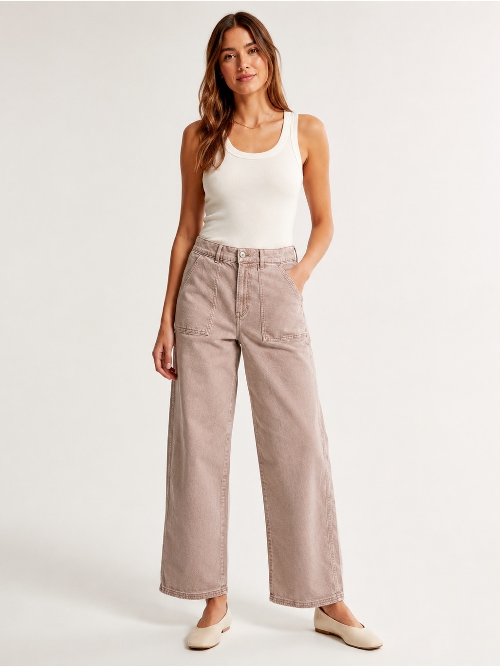 American Eagle High Rise Wide Leg Utility pants 12 Dusty Pink Stretch Cotton